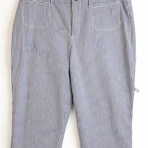 Kim Rogers Blue White Striped Capri Pants Stretch Mid Rise Casual 6